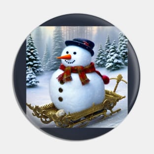 Cute Snowman Riding a Sledge Pin