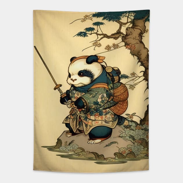 Samurai Panda Traditional Japanese Art Nouveau Tapestry by entwithanaxe