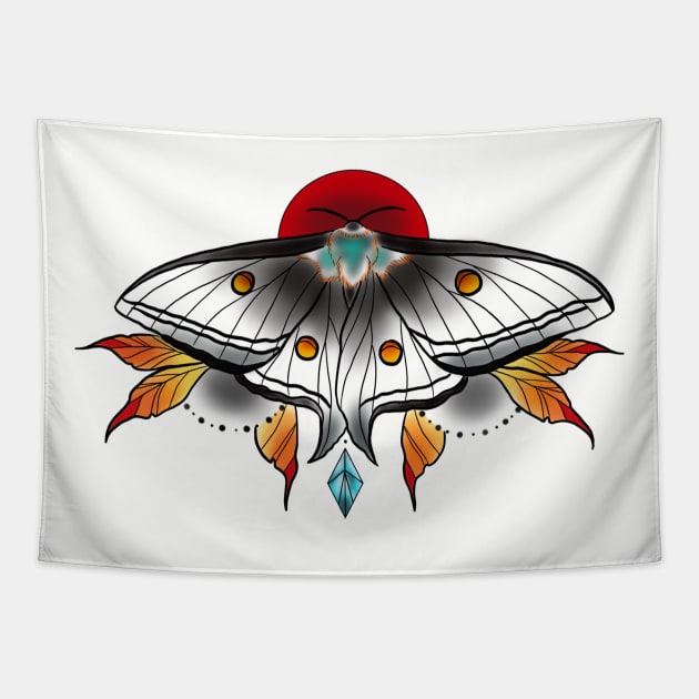 Neotraditional Moth Tapestry by OktInk