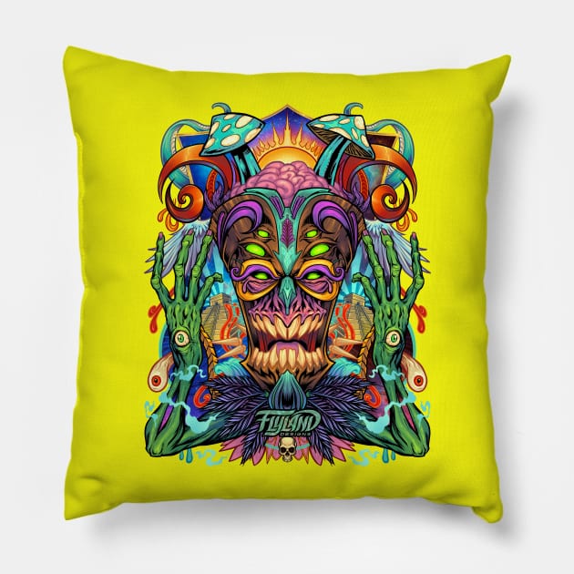 Psychedelic Tiki Creature Pillow by FlylandDesigns