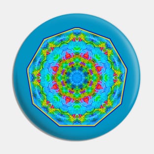 Red Flower Blue Mandala Pin