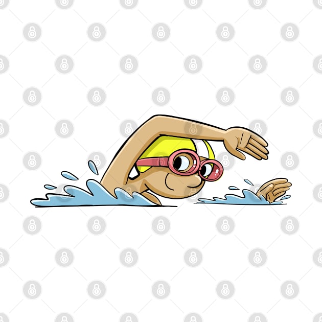 boy swimming vigorously with goggles and a swimming cap by duxpavlic