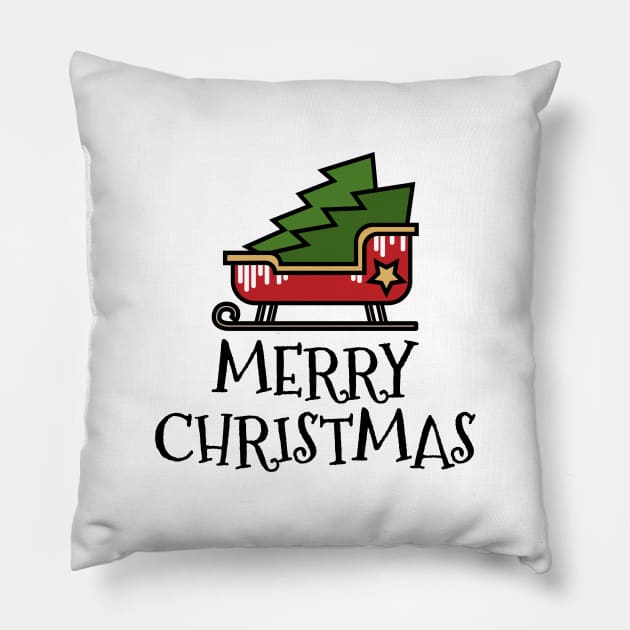 Santa Sleigh Merry Christmas Pillow by notami