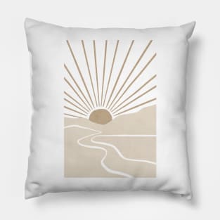 Beige mountain sun ladscape Pillow