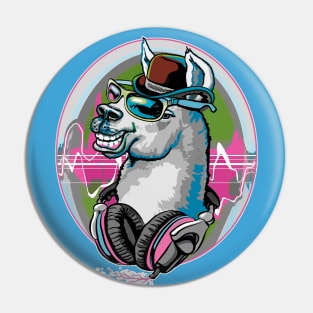 Llama Sporting Bowler Hat Sunglasses Music Headphones Pin