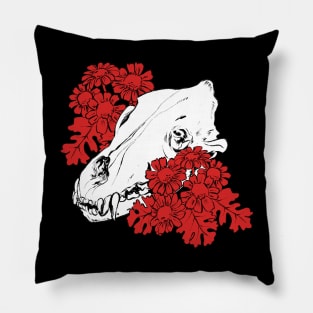 Wolf skull and flower Pillow