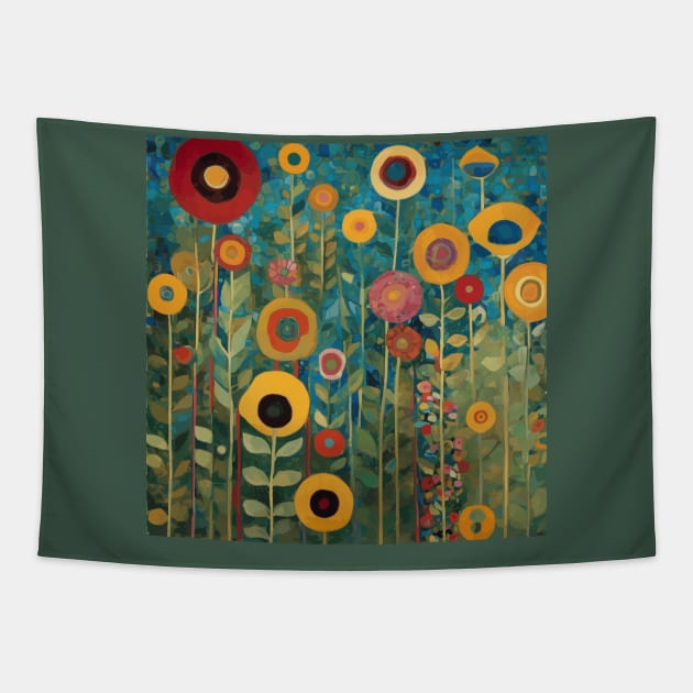 Colorful Abstract Flower Garden Landscape After Klimt Tapestry by bragova