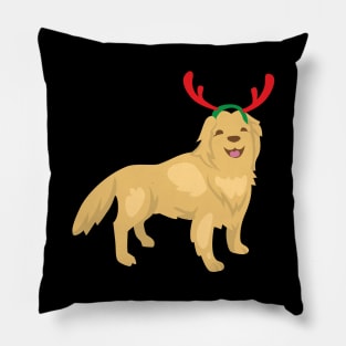 Christmas golden retriever with reindeer Pillow