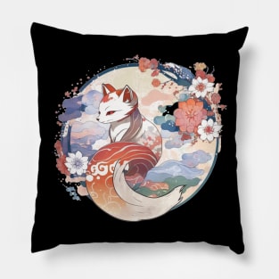 cute Nine tailed fox floral Pillow