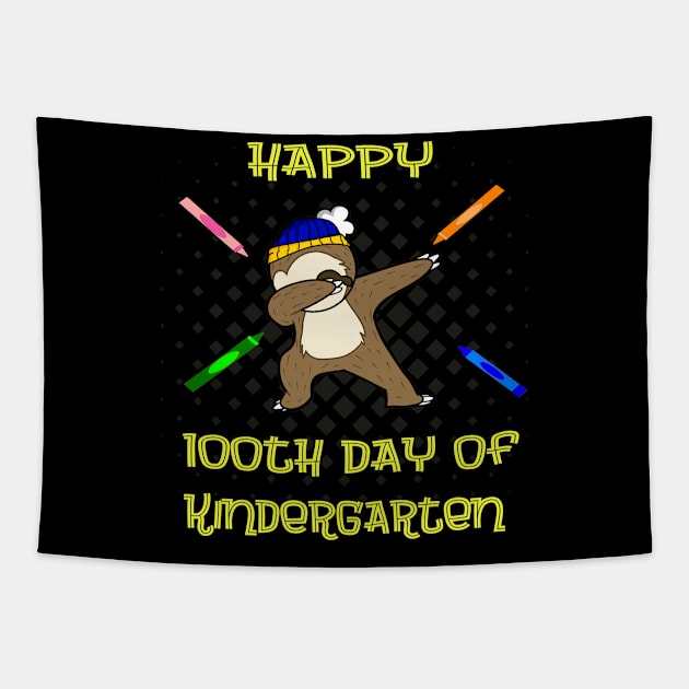 Happy 100th Day Of Kindergarten Dabbing Sloth Tapestry by familycuteycom