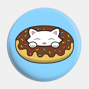 Cute white kitten eating a yummy looking chocolate doughnut with sprinkles on top of it Pin