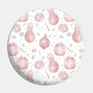 Pink Pumpkin Seamless Pattern with Grey Witchy Doodle Pin