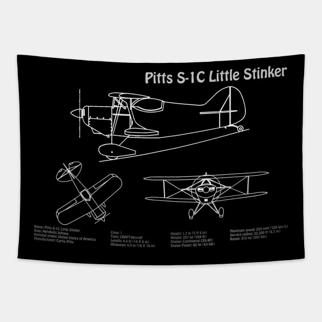 Betty Skelton Pitts S-1C Little Stinker Blueprint - PDpng Tapestry by SPJE Illustration Photography