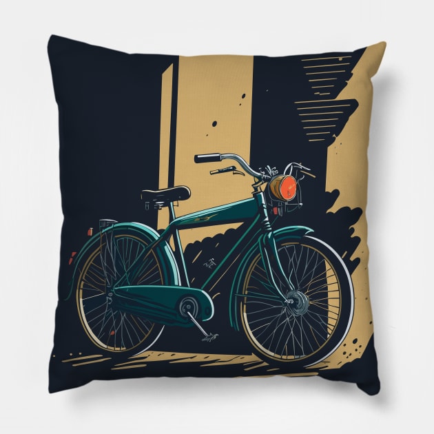 Vintage bicycle on the street. Pillow by webbygfx