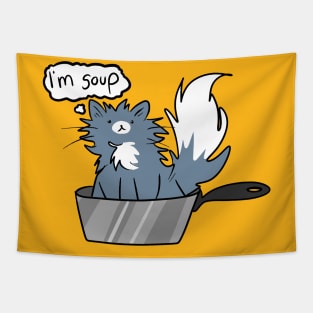 Fluffy Cat Inside of a Pot Thinking "I'm Soup" Tapestry