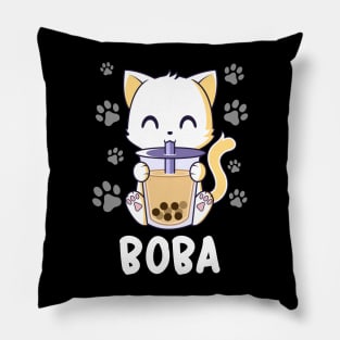 Kawaii Cute Cat Sipping Boba Milk Tea Pillow