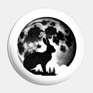 Lunar Rabbit , Black and White Pin