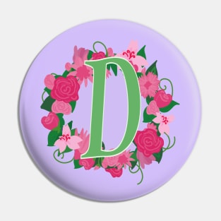 Monogram D, Personalized Floral Initial Pin