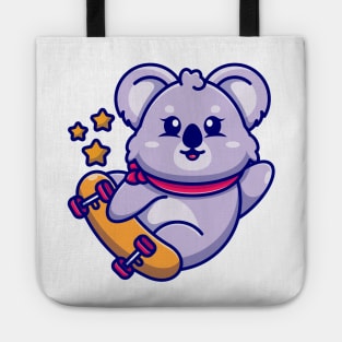 Cute koala play skateboard cartoon Tote