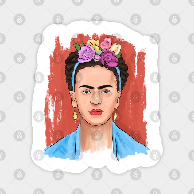 Floral Crown Woman Portrait Illustration Magnet by denizko