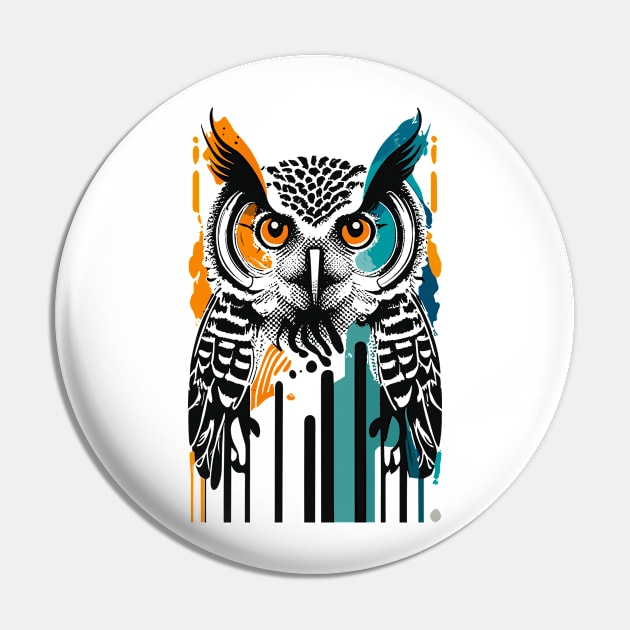 Owl Bauhaus retro style Pin by PrintSoulDesigns