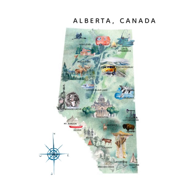 Illustrated Alberta, Canada Map by crazycanonmom