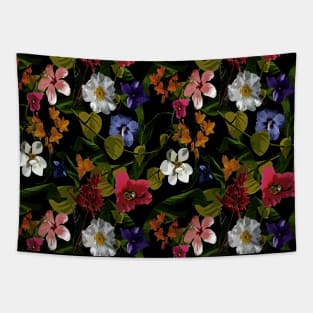 Tropical Midnight Floral Garden Tapestry