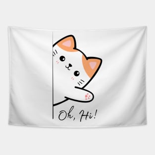 Cute Cat Waving Hello Tapestry