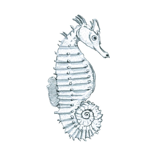 Pencil Sketch of a Seahorse on Calm Blue by WaterGardens