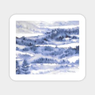 Christmas Card, Holiday Card, Watercolor Card, Winter in Midnight Blues Magnet