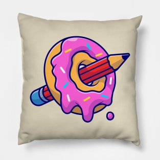 Donut And Pencil Cartoon Pillow