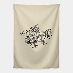 Abstract Fish Drawing (Black) Tapestry