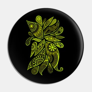 Abstract Zentangle Swirls Design (yellow-green on black) Pin