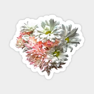 Daisies and Pink Chrysanthemums Heart Magnet