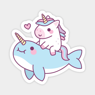 Cute Little Unicorn Riding Narwhal Magnet