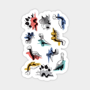 Geometric Dinos // print // non directional design white background multicoloured dinosaurs shadows Magnet