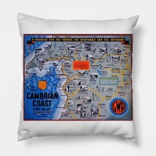 Vintage GWR Cambrian Coast Railway Map, Wales Pillow