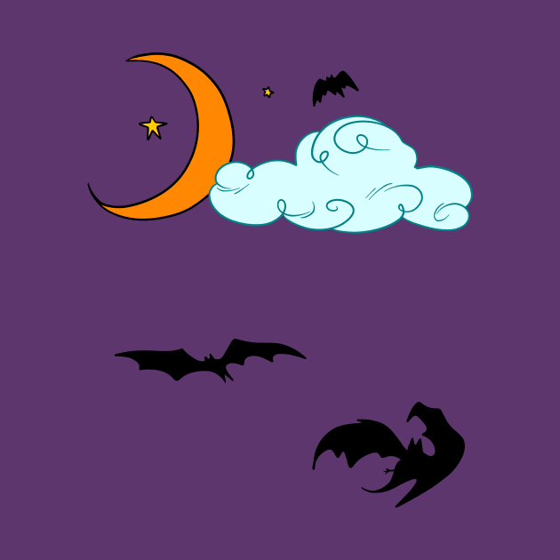 Moon Cloud Stars and Bats by saradaboru