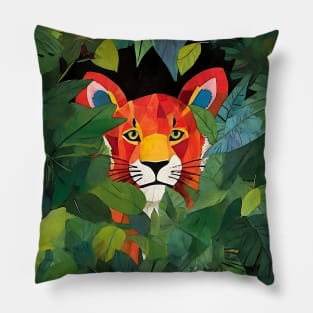 Cute Orange Tiger Peeking Out From Green Jungle Grass Pillow