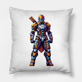 Cyberpunk Medieval Knight - Futuristic Armor Pixel Art Pillow