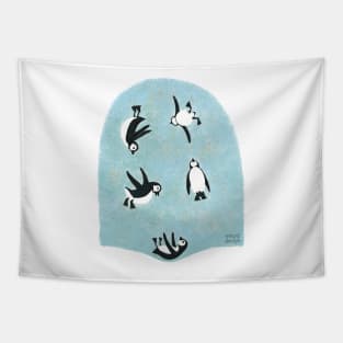 Penguins on Trampolin Tapestry