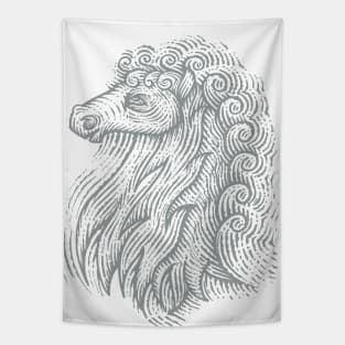 Side Profile of a Horse Head with Curly Hair Hand Drawn Illustration Tapestry