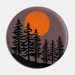 Full Moon And Pine Tree silhouettes Pin