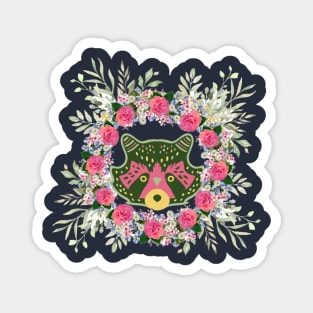 Hippie Floral Raccoon Magnet