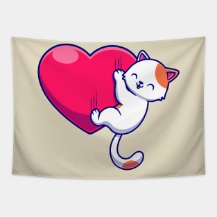 Cute Cat Hug Love Cartoon Tapestry