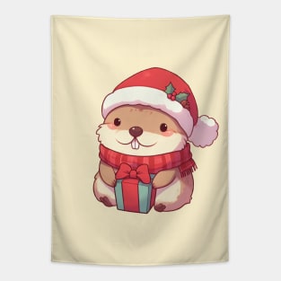 Christmas Marmot Santa Tapestry