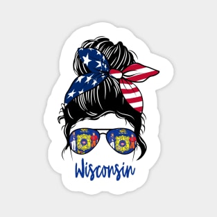 Wisconsin girl Messy bun , American Girl , Wisconsin Flag Magnet