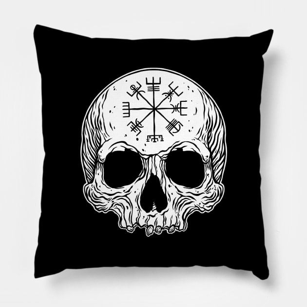 Vegvisir rune skull Pillow by OccultOmaStore