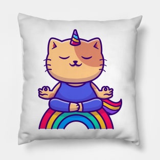 Cat Unicorn Doing Yoga Cartoon Vector Icon Illustration Pillow