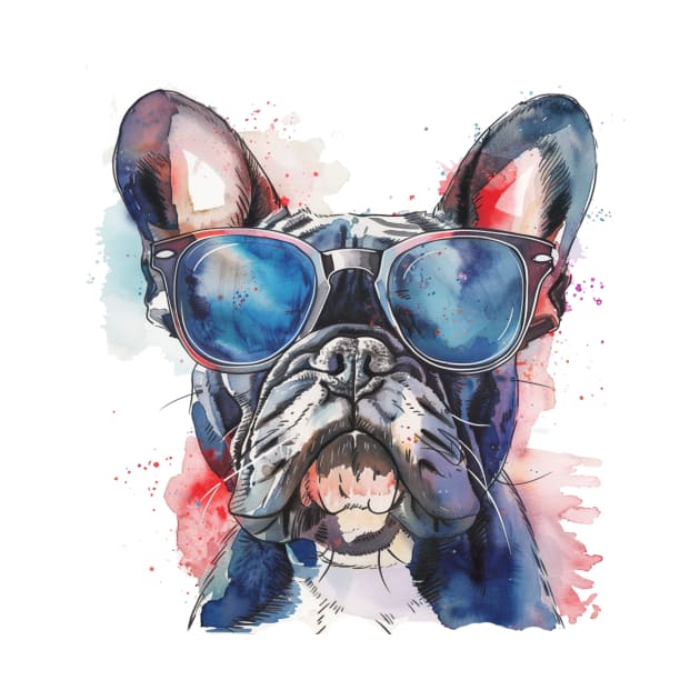 French Bulldog with Sunglasses (Watercolor) by Wayward Purpose
